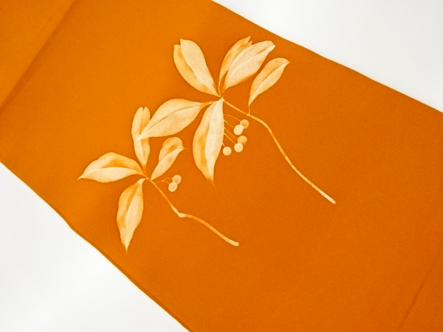 リサイクル　葉に実模様織出し開き名古屋帯（額縁仕立て）